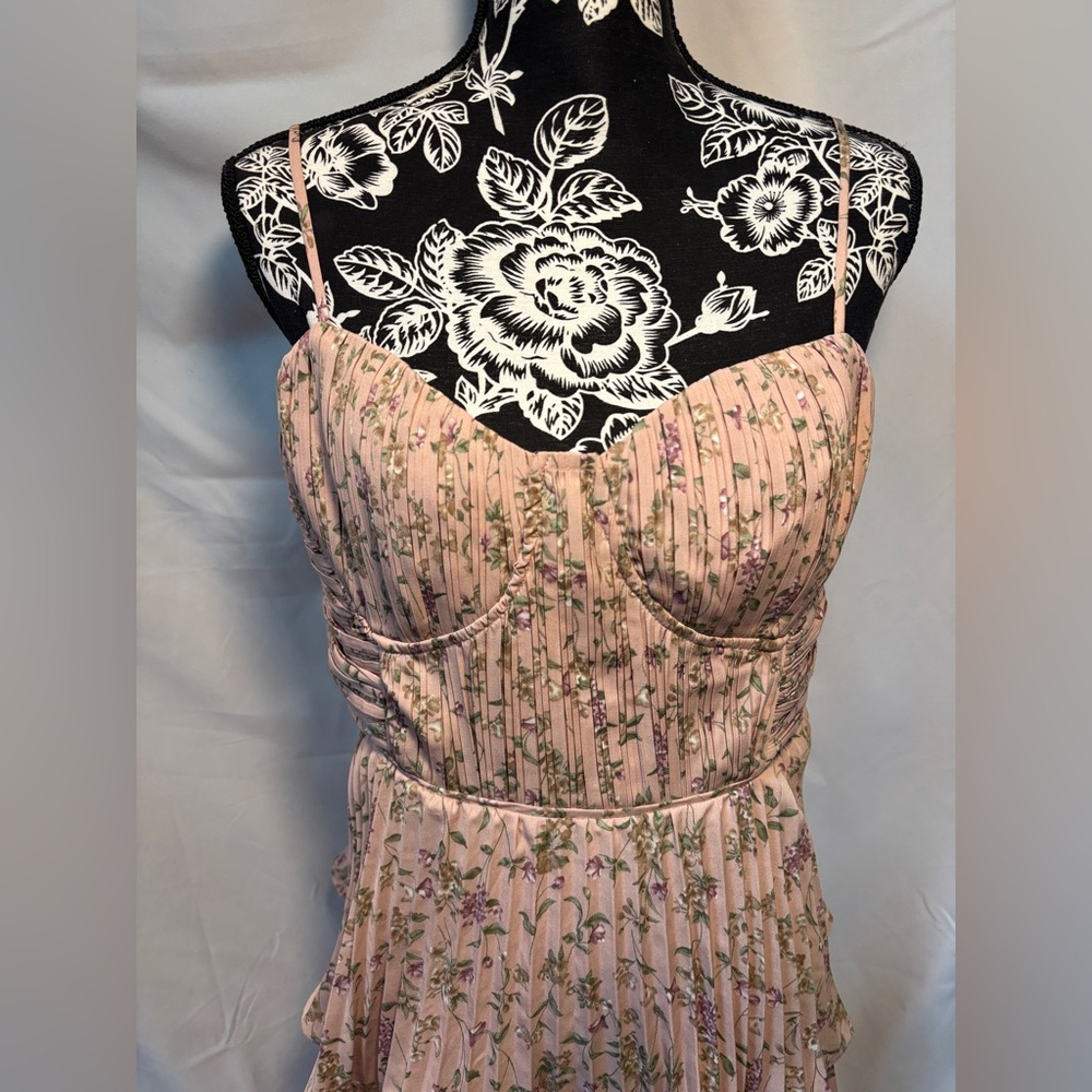 Lulu's Cascading Crush Pink Floral Print Tiered Bustier Midi Dress - Picture 7 of 15